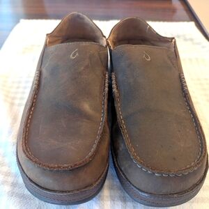 OluKai Moloa brown slip on loafers Toffee color